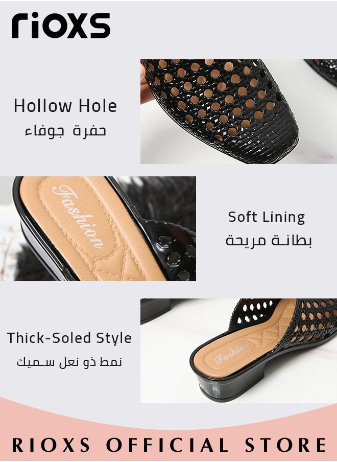 RIOXS Women's Flat Sandals,Hollow Square Toe Slippers,Casual Mary Jane Shoes For Summer,Fashion Mesh Mule Flats,Daily Dress Shoes For Women Ladies,Work Shopping Stroll Shoes  - Image 2