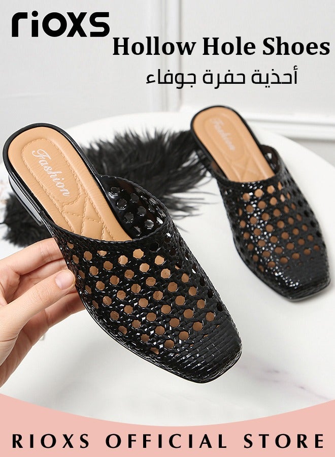 RIOXS Women's Flat Sandals,Hollow Square Toe Slippers,Casual Mary Jane Shoes For Summer,Fashion Mesh Mule Flats,Daily Dress Shoes For Women Ladies,Work Shopping Stroll Shoes  - Image 5