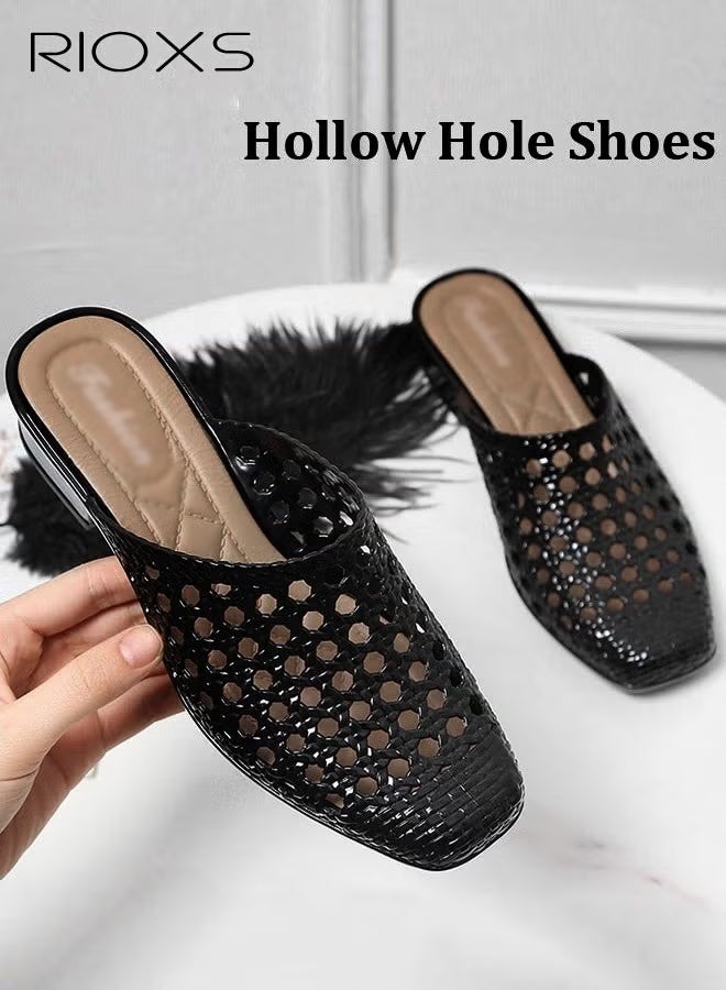 RIOXS Women's Flat Sandals,Hollow Square Toe Slippers,Casual Mary Jane Shoes For Summer,Fashion Mesh Mule Flats,Daily Dress Shoes For Women Ladies,Work Shopping Stroll Shoes - Image 5
