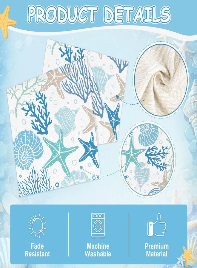 Feivando Summer Coastal Table Runner 13x72 Inch Blue Ocean Starfish Coral Table Decoration for Holiday Home Kitchen Dining Table Party Decor - Image 3