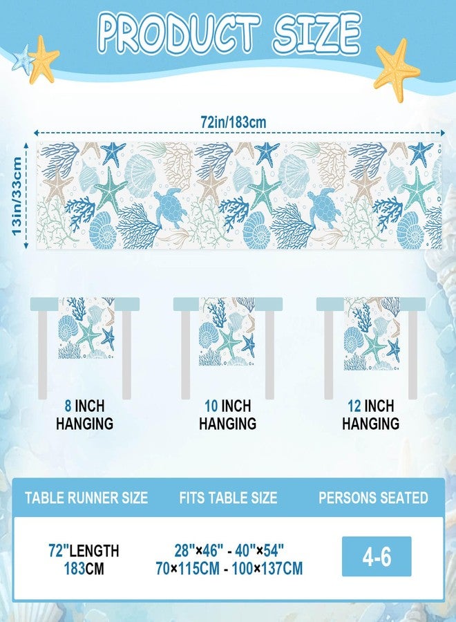 Feivando Summer Coastal Table Runner 13x72 Inch Blue Ocean Starfish Coral Table Decoration for Holiday Home Kitchen Dining Table Party Decor - Image 2