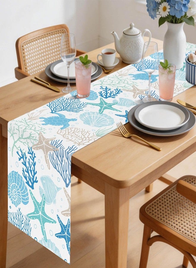 Feivando Summer Coastal Table Runner 13x72 Inch Blue Ocean Starfish Coral Table Decoration for Holiday Home Kitchen Dining Table Party Decor - Image 5