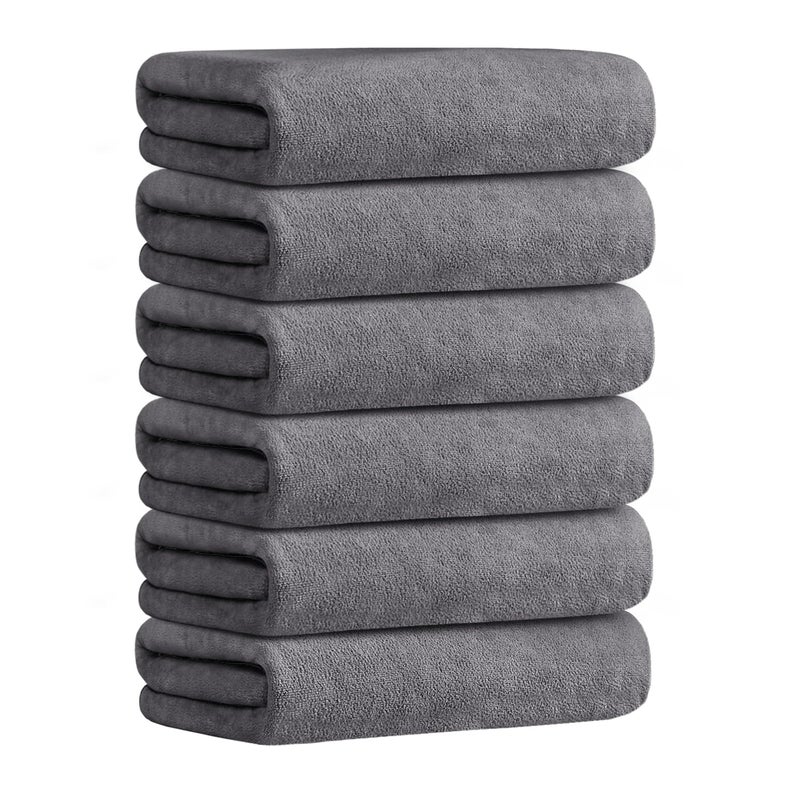 JML Bath Towels Set 6 Pack (30" x 60") - Extra Large Microfiber Bathroom Towel, Absorbent, Quick Drying for Adult, Swim, Gym, Spa, Fitness, Sports, Yoga, Grey - Image 1