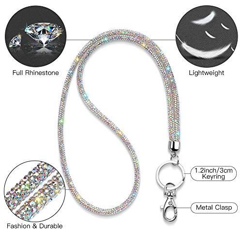 Soleebee Rhinestone Office Lanyard, 31.5'' Bling Neck Lanyard with Metal Clasp & Keyring, Crystal Lanyard for Women, ID Card, Keys Strap (AB Color) - Image 2