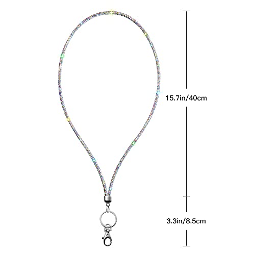 Soleebee Rhinestone Office Lanyard, 31.5'' Bling Neck Lanyard with Metal Clasp & Keyring, Crystal Lanyard for Women, ID Card, Keys Strap (AB Color) - Image 3
