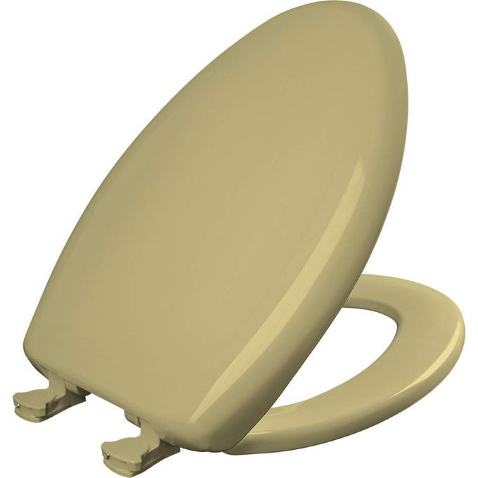CLASSIC COLORS SLOW CLOSE TOILET SEAT EASY CLEAN HINGES AND DURABLE PLASTIC SEAT MADE IN USA ELONGATED HARVEST GOLD
