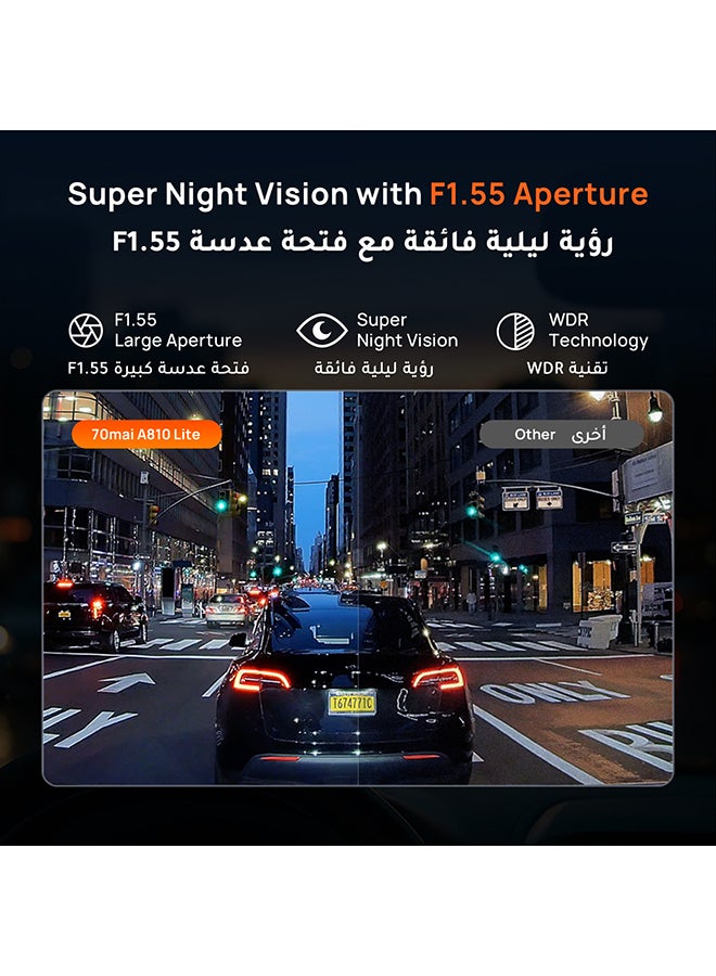 70 ماي كاميرا داش 70mai A810 لايت، 4K أمامية و 1080P خلفية، رؤية ليلية، مكثف فائق، بطاقة SD سعة 64GB مرفقة، GPS، شاشة IPS بحجم 3.18 بوصة، وضع وقوف السيارات 24 ساعة (اختياري) - Image 4
