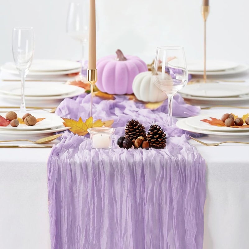 BLUETOP Lilac Purple Cheese Cloth Table Runner Boho Romantic 10Ft Gauze Cheesecloth Table Runner For Baby Shower Decoration Wedding Bridal Shower Fall Thanksgiving Table Decor - Image 1
