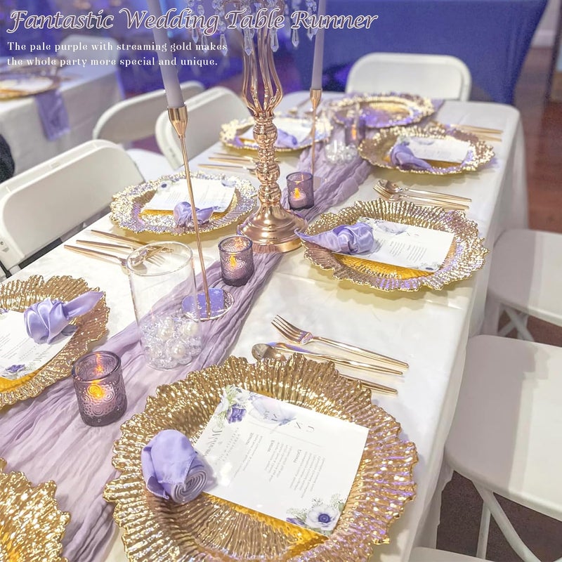 BLUETOP Lilac Purple Cheese Cloth Table Runner Boho Romantic 10Ft Gauze Cheesecloth Table Runner For Baby Shower Decoration Wedding Bridal Shower Fall Thanksgiving Table Decor - Image 4