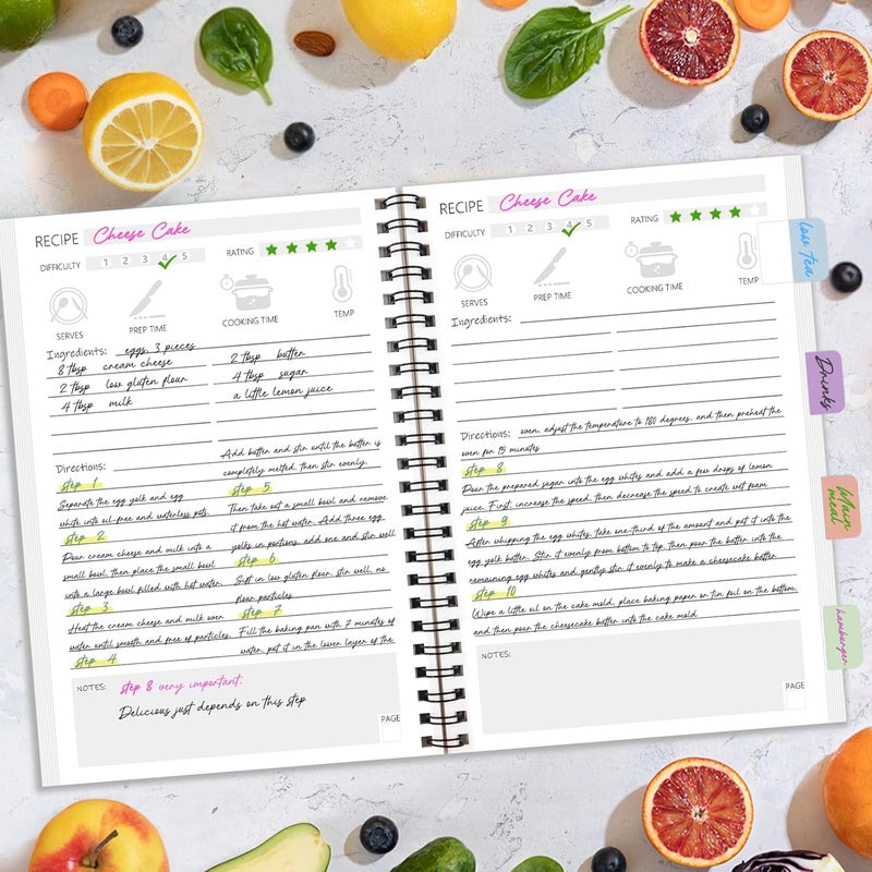 Dapsang Recipe Book to Write in Your Own Recipes, Waterproof Tear-resistant Pages, Sprial Hardcover Personal Blank Recipe Book with 48 Tabs for Family Cooking Lover, Recipe Journal 8.6" x 6" - Image 4