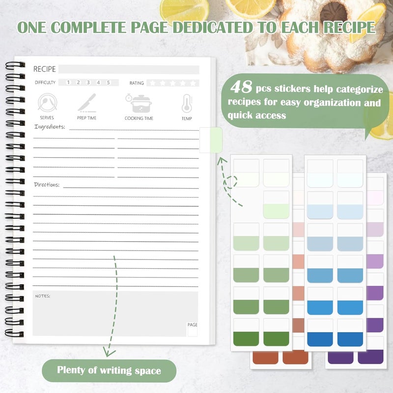 Dapsang Recipe Book to Write in Your Own Recipes, Waterproof Tear-resistant Pages, Sprial Hardcover Personal Blank Recipe Book with 48 Tabs for Family Cooking Lover, Recipe Journal 8.6" x 6" - Image 5