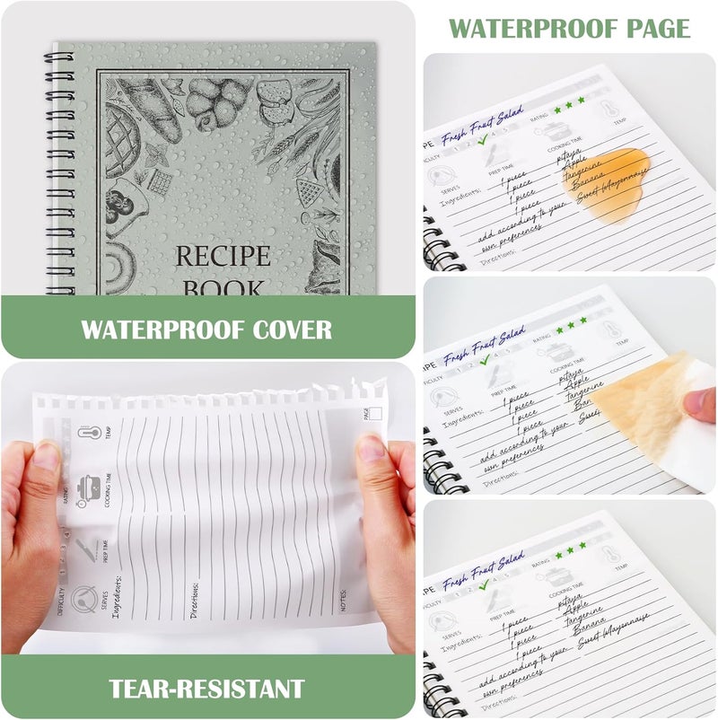 Dapsang Recipe Book to Write in Your Own Recipes, Waterproof Tear-resistant Pages, Sprial Hardcover Personal Blank Recipe Book with 48 Tabs for Family Cooking Lover, Recipe Journal 8.6" x 6" - Image 2
