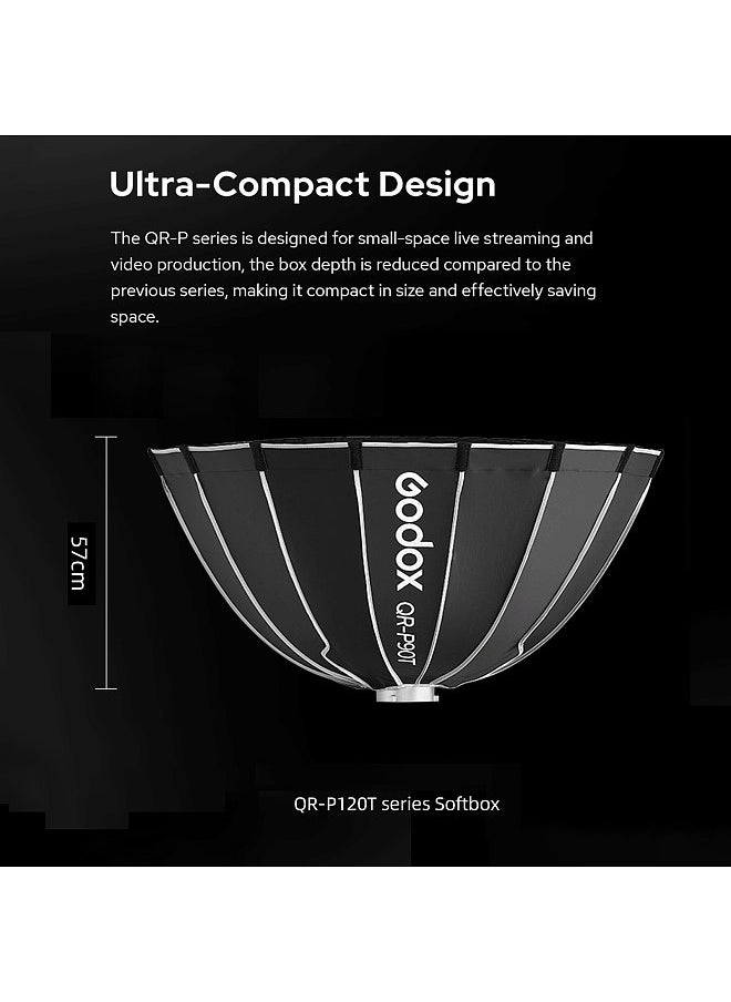 Godox - QR-P120T 120cm/47.2in Quick Release Parabolic Softbox Professional Foldable Softbox with Standard Bowen Mount & Diffusers for Photography Studio Photography Portrait Live Stream - Image 1