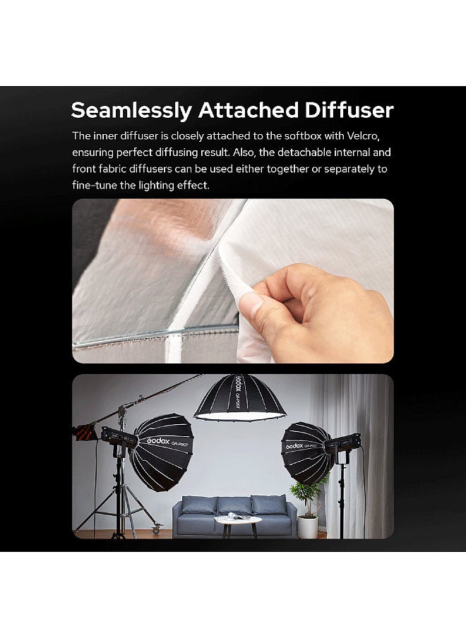 Godox - QR-P120T 120cm/47.2in Quick Release Parabolic Softbox Professional Foldable Softbox with Standard Bowen Mount & Diffusers for Photography Studio Photography Portrait Live Stream - Image 1