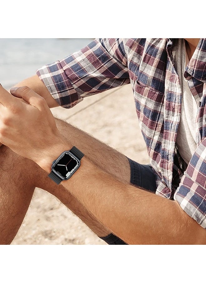 Anlinser - Compatible with Apple Watch Band 45mm 44mm 42mm 41mm 40mm 38mm, Women Men Double Side Reversible Magnetic Strap with Loop for iWatch Series 8/7/6/5/4/3/2/1/SE (41mm/40mm/38mm, Black) - Image 1