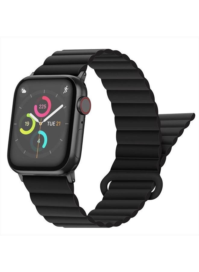 Anlinser - Compatible with Apple Watch Band 45mm 44mm 42mm 41mm 40mm 38mm, Women Men Double Side Reversible Magnetic Strap with Loop for iWatch Series 8/7/6/5/4/3/2/1/SE (41mm/40mm/38mm, Black) - Image 1