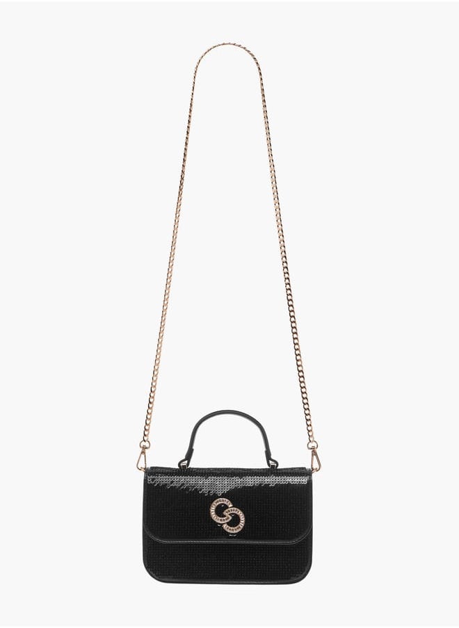Celeste Women's Sequinned Satchel Bag with Handle and Detachable Strap  - Image 2