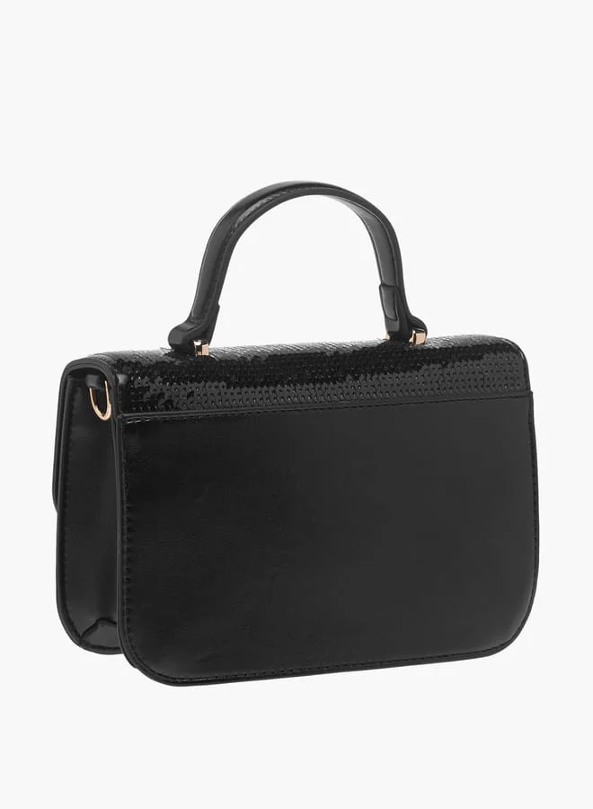 Celeste Women's Sequinned Satchel Bag with Handle and Detachable Strap