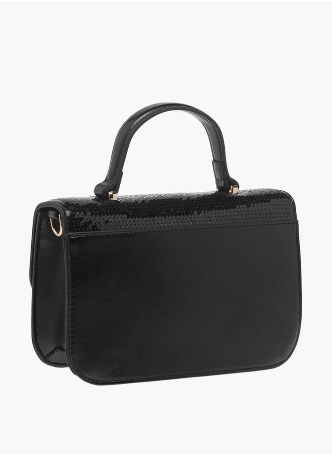 Celeste Women's Sequinned Satchel Bag with Handle and Detachable Strap  - Image 3