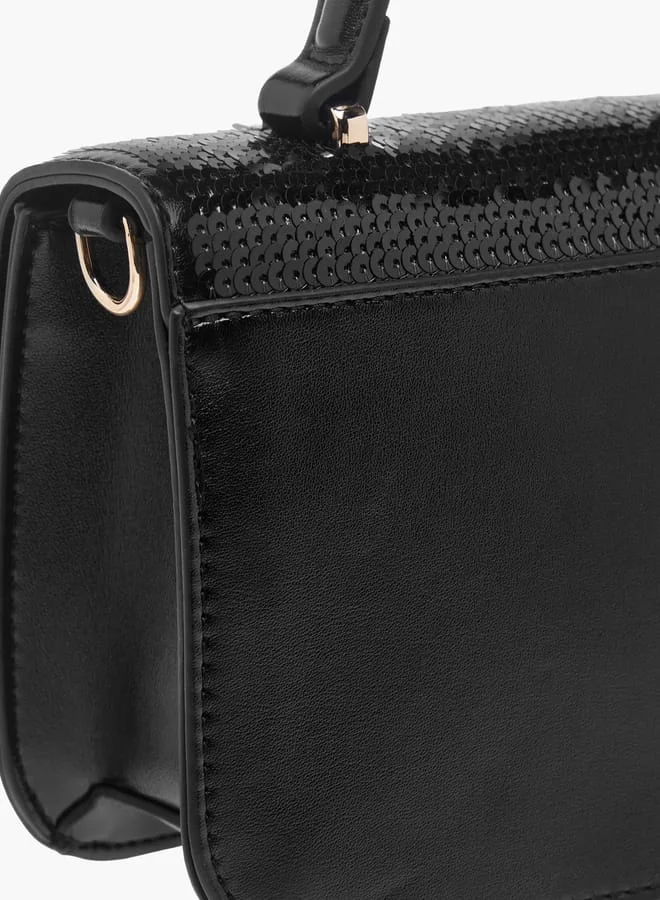 Celeste Women's Sequinned Satchel Bag with Handle and Detachable Strap