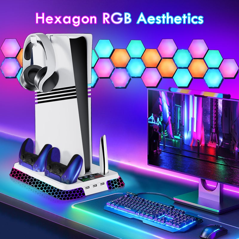Multifunctional Cooling Stand and Controller Charger for PS5 Pro/PS5 Slim/PS5
