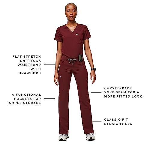 FIGS Kade Cargo Scrub Pants for Women - Burgundy 2.0, XS - Image 2