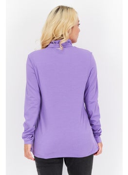 ESPRIT Women Turtle Neck Long Sleeve Solid Blouse, Lavender  - Image 4