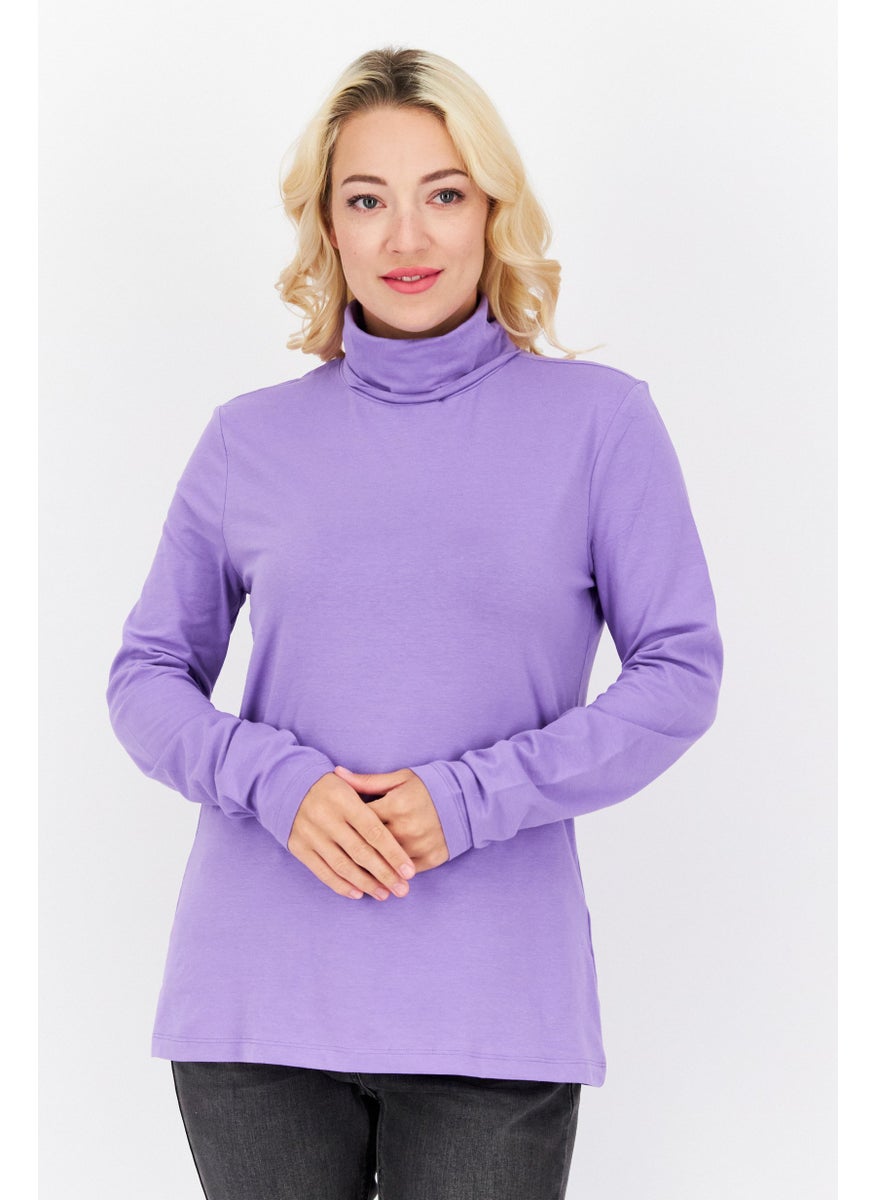 Women Turtle Neck Long Sleeve Solid Blouse, Lavender - pzsku/Z02101F7FBA5B018F228CZ/45/_/1724351240/1112ba4c-3c49-4c31-a720-7733331e9595