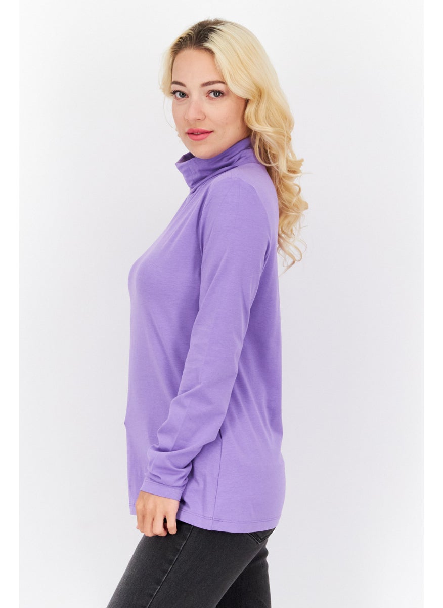 Women Turtle Neck Long Sleeve Solid Blouse, Lavender - pzsku/Z02101F7FBA5B018F228CZ/45/_/1724351243/7fb7f40c-1efe-4c40-a865-c263baf28d45