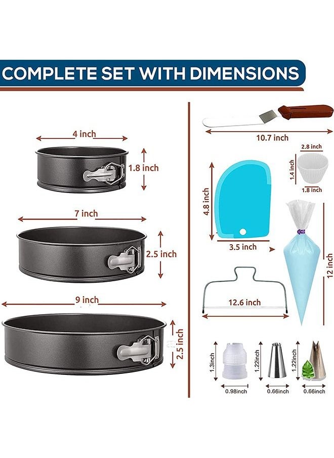 Arabest Leak Proof Springform Baking Pan Set,Cake Baking Pan Set,Non-stick Pan Molds,Cheesecake Baking Pan with Removable Bottom,Cake Leveler,3 Round Baking Pans (4"/7"/9") Inches  - Image 2