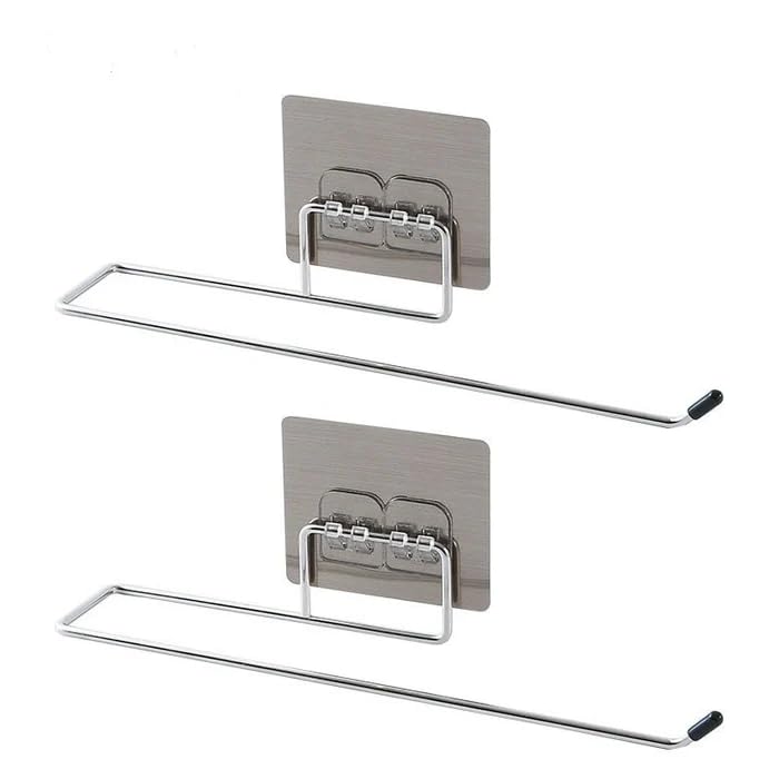 Fezda Fezda 2 Pcs Stainless Steel Self Adhesive Napkin Ring Wall Mount Towel Hanging Holder with Magic Adhesive Pad Kitchen Paper Roll Holder Tissue Paper Stand Towel Bar Hanger for Kitchen and Washbasin  - Image 1