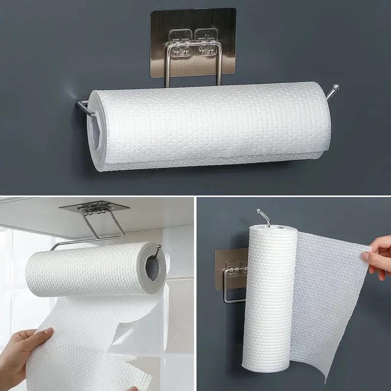 Fezda Fezda 2 Pcs Stainless Steel Self Adhesive Napkin Ring Wall Mount Towel Hanging Holder with Magic Adhesive Pad Kitchen Paper Roll Holder Tissue Paper Stand Towel Bar Hanger for Kitchen and Washbasin  - Image 4