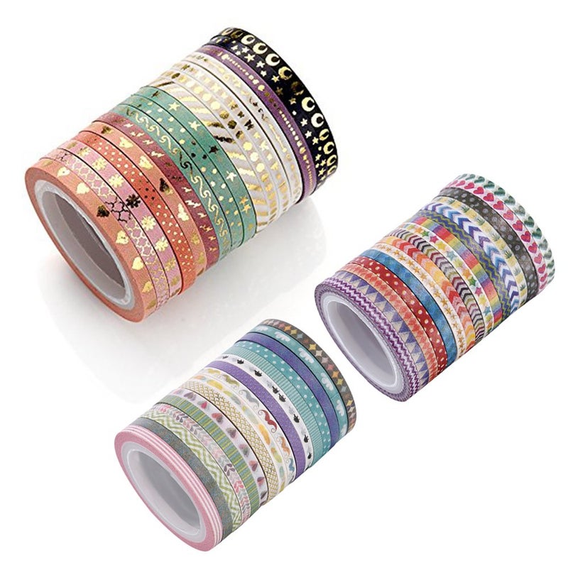 Agutape 48 Rolls Washi Tape Set,Foil Gold Skinny Decorative Masking Washi Tape,3MM Wide DIY Masking Tape - Image 1
