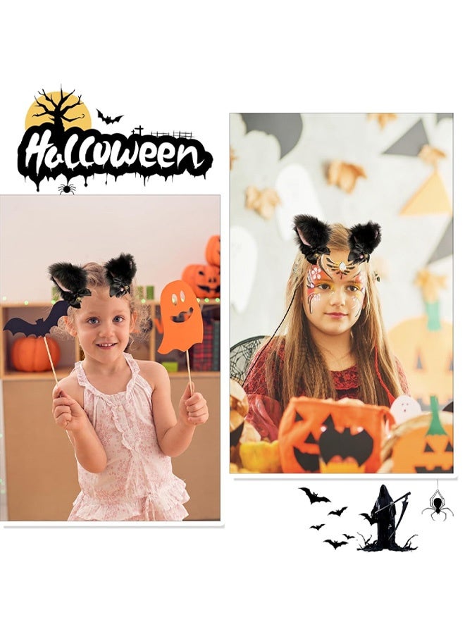Cat Ears Headband with Bell Cute Fuffy Cat Ears Headbands for Women Halloween Party Cosplay Animal Costume Hair Accessories 1Pcs (Black) - Image 5