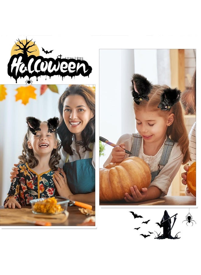 Cat Ears Headband with Bell Cute Fuffy Cat Ears Headbands for Women Halloween Party Cosplay Animal Costume Hair Accessories 1Pcs (Black) - Image 4