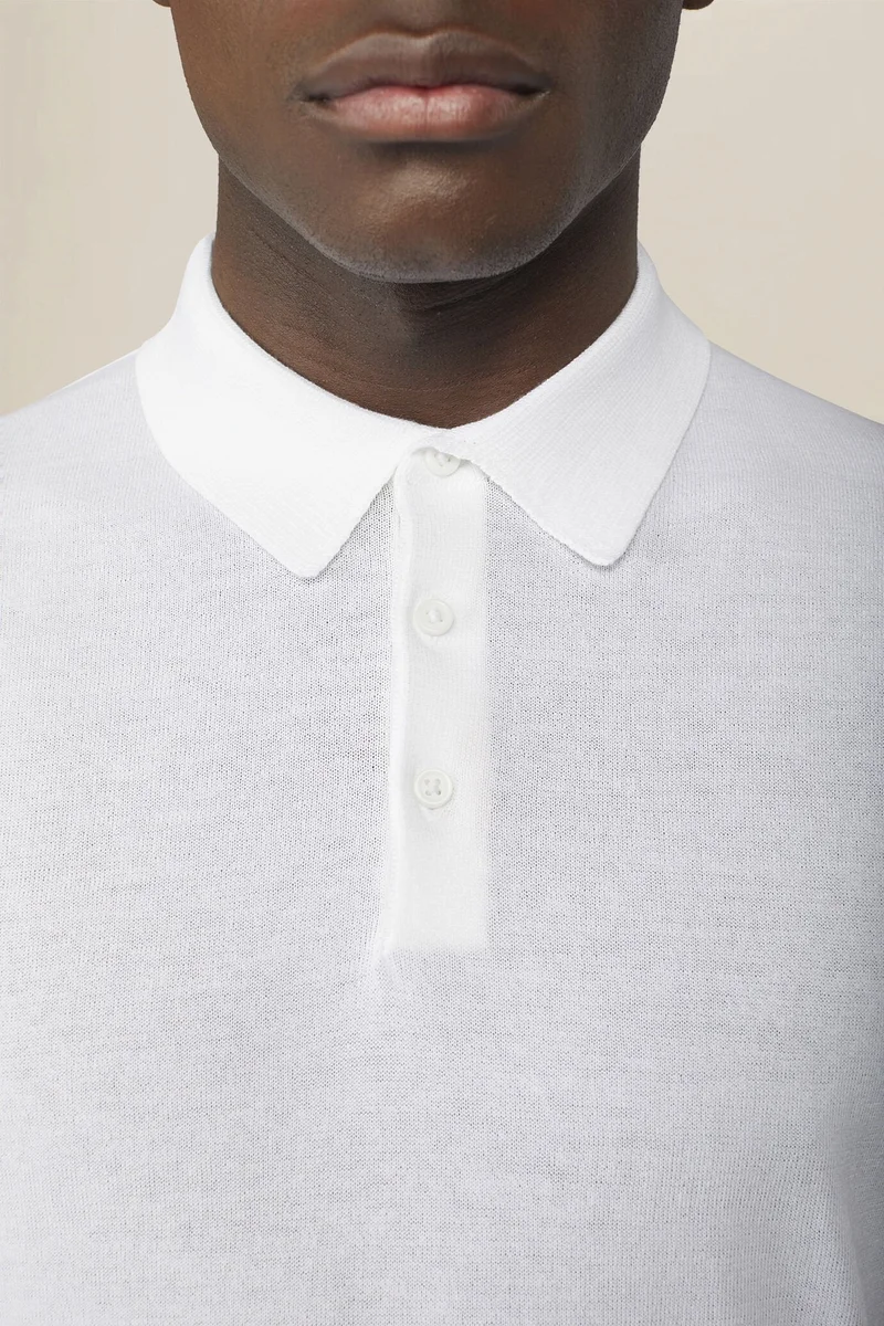 دوبل غانغر Men's regular fit 100% cotton knitted polo shirt - White