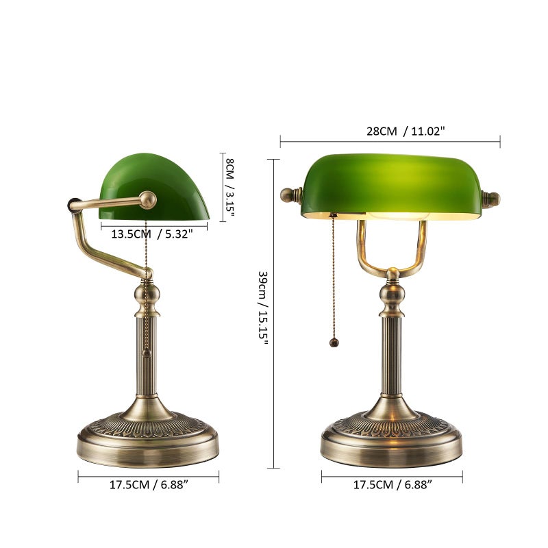 Newrays Green Glass Bankers Desk Lamp with Pull Chain Switch Plug in Fixture - Image 5