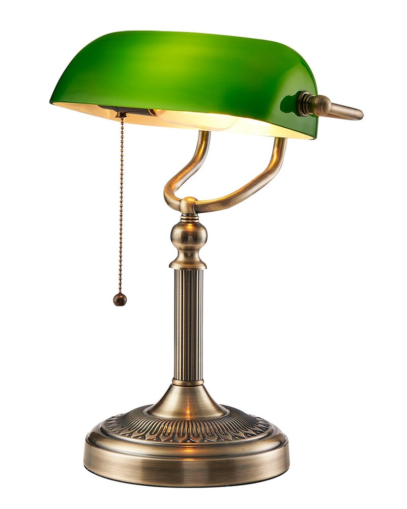 Newrays Green Glass Bankers Desk Lamp with Pull Chain Switch Plug in Fixture - Image 1