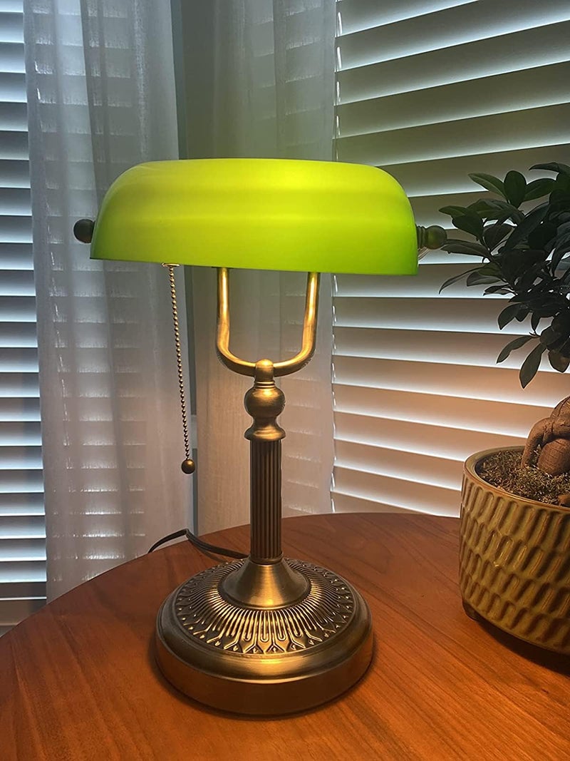 Newrays Green Glass Bankers Desk Lamp with Pull Chain Switch Plug in Fixture - Image 3