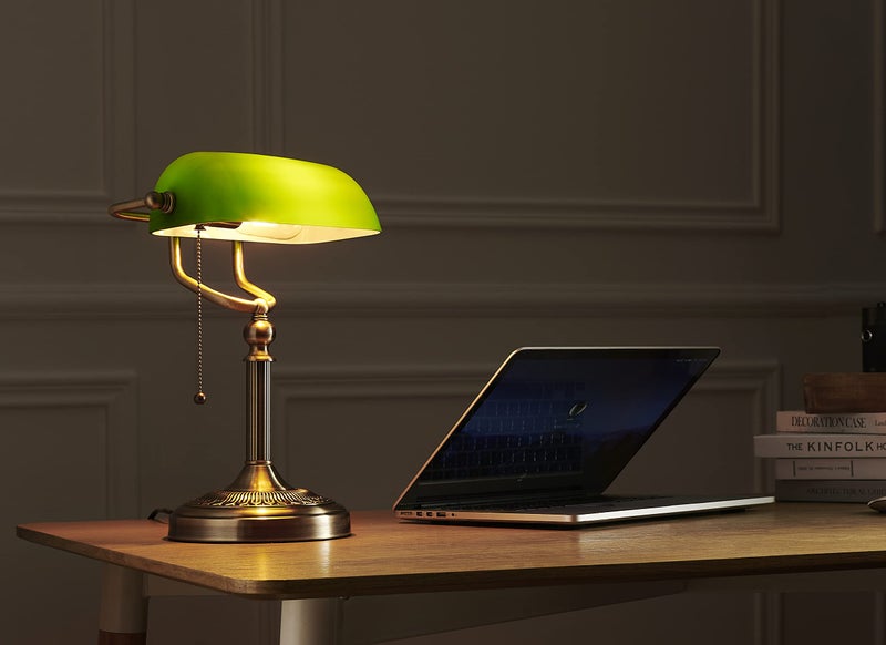 Newrays Green Glass Bankers Desk Lamp with Pull Chain Switch Plug in Fixture - Image 4