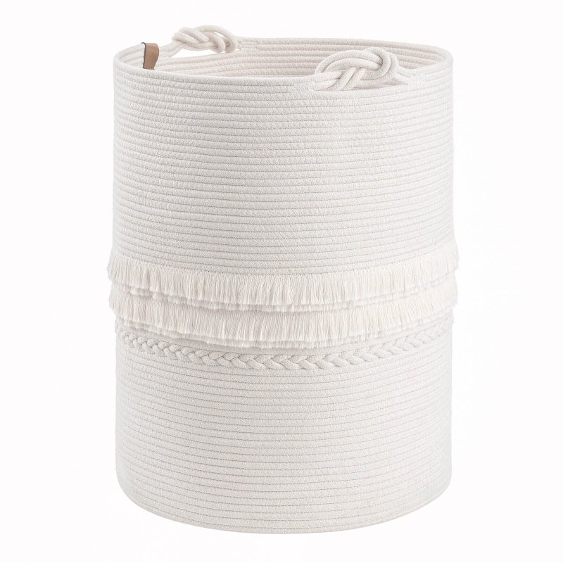 CherryNow Baby Laundry Hamper for Nursery Tall Laundry Basket for Laundry Room White Woven Storage Basket for Clothes Toys Towels 16 x 22 inches 69L