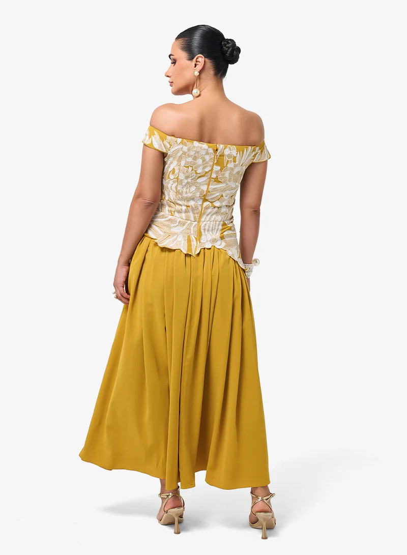 Threadz by Ajooni Embellished Off Shoulder Maxi Dress