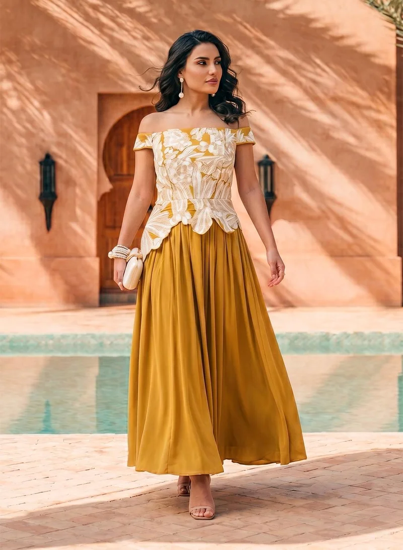 Embellished Off Shoulder Maxi Dress