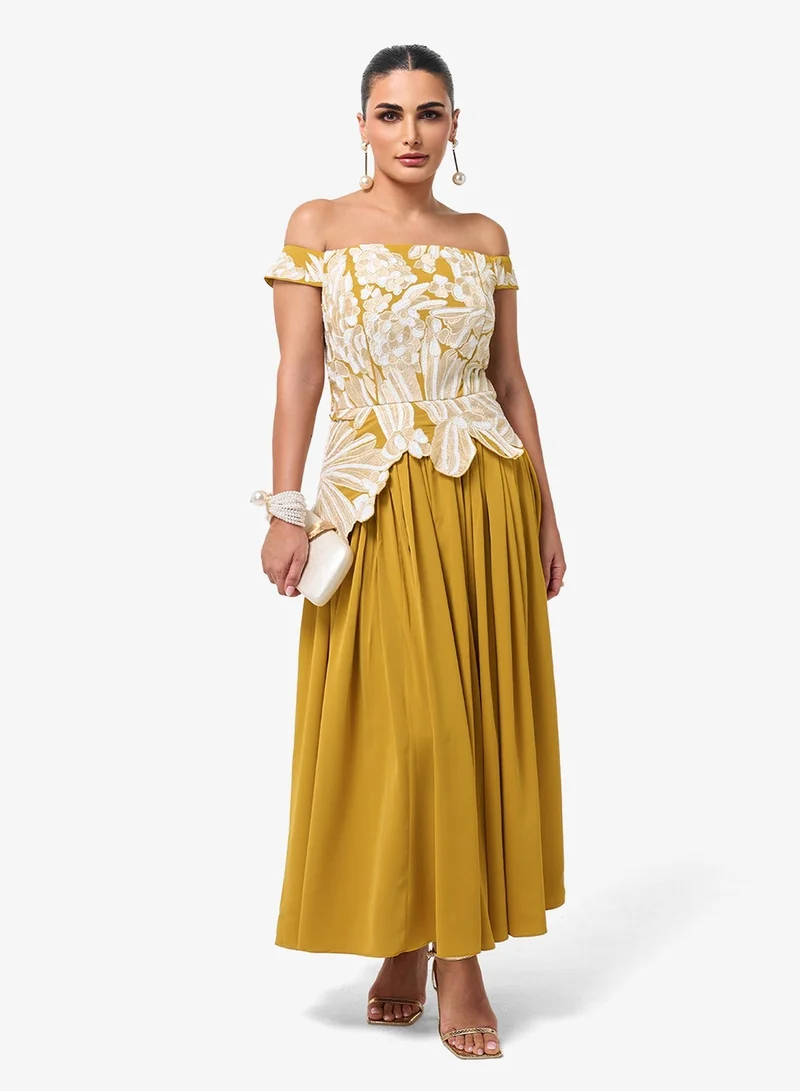 Threadz by Ajooni Embellished Off Shoulder Maxi Dress