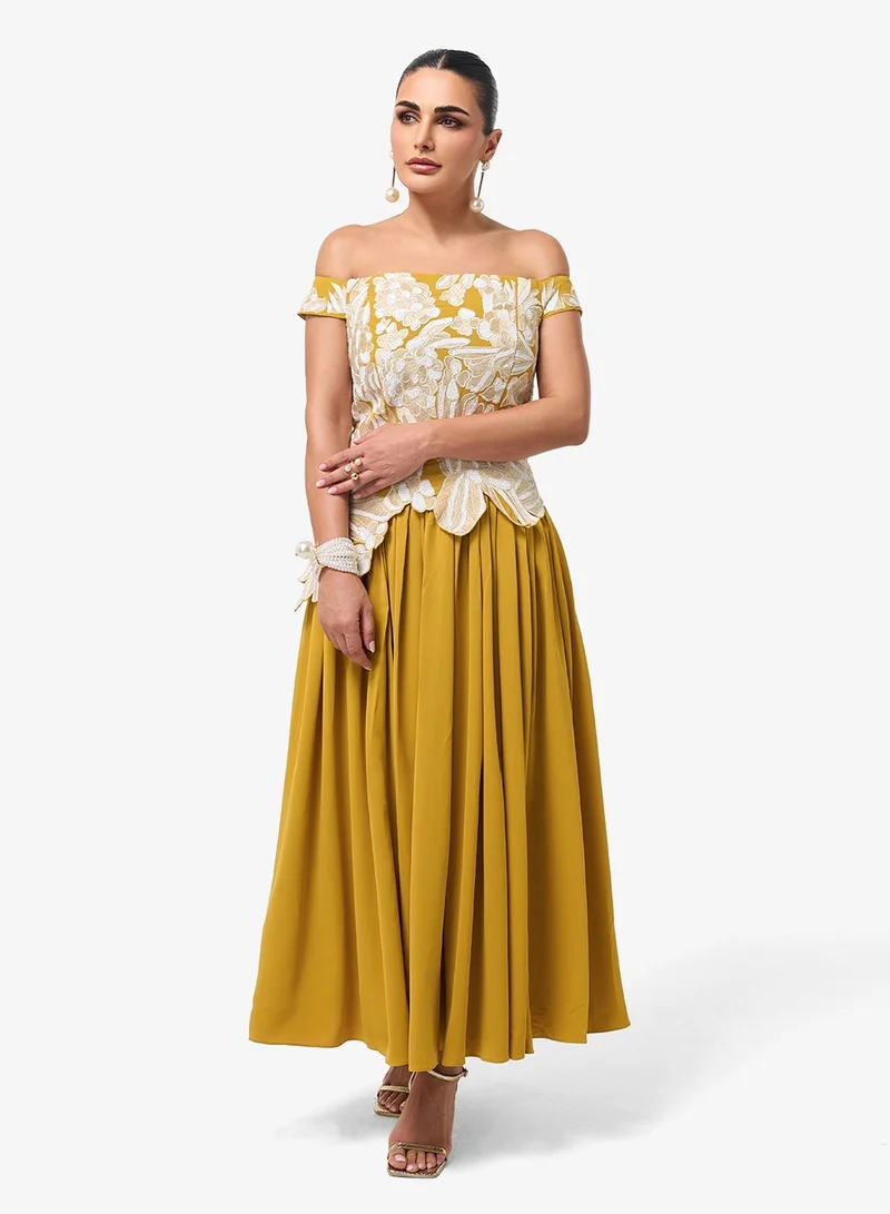 Threadz By Ajooni  Embellished Off Shoulder Maxi Dress for Women | Best Price UAE