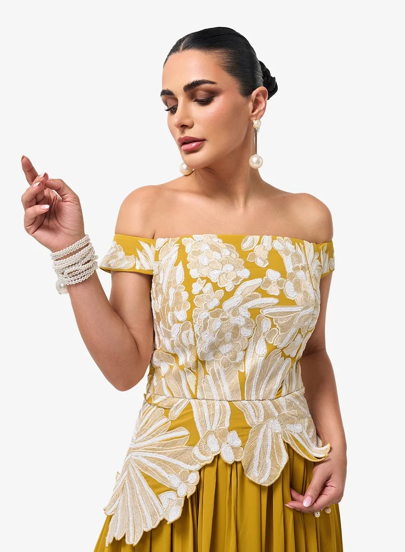 Threadz By Ajooni  Embellished Off Shoulder Maxi Dress for Women | Best Price UAE