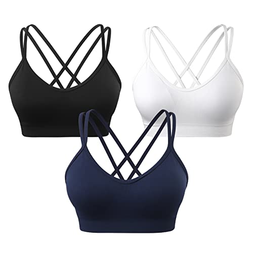 VEQKING 3 Pack Crisscross Back Women's Sports Bra Removable Pads Yoga Bras Medium Support Workout Sports Bra - Image 1