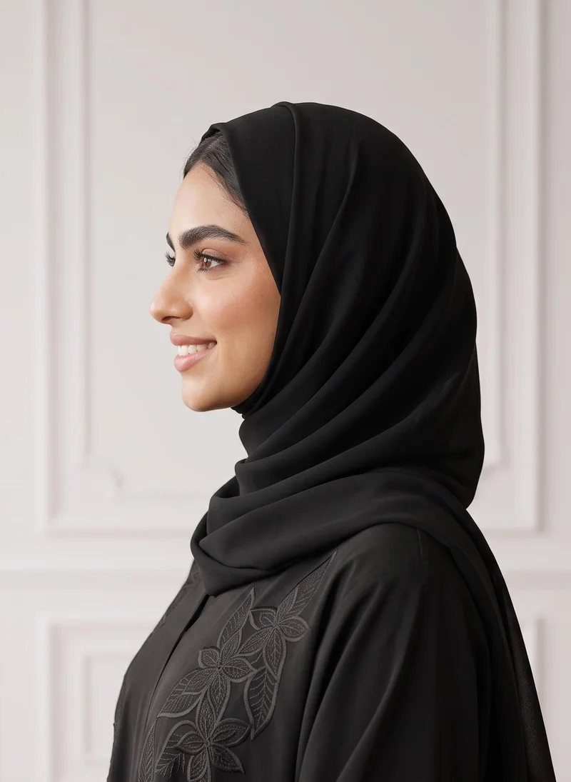 Nukhbaa  Elegant Tone-on-Tone Floral Black Abaya | Nida Fabtic-947 for Women | Best Price UAE