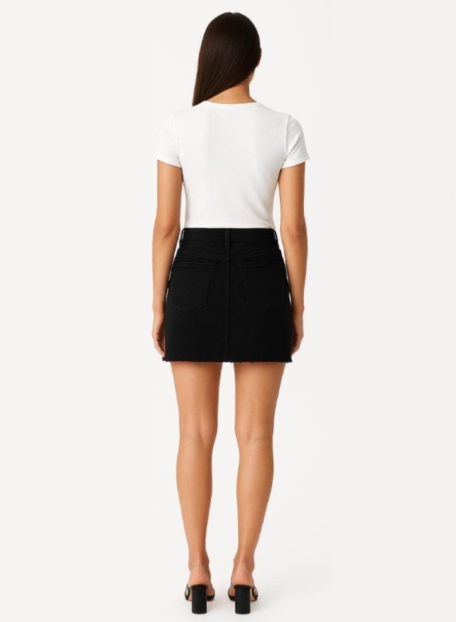 FOREVER 21 Women’s Black Denim Mini Skirt – High Waist, Frayed Hem, Casual Jean Skirt with Pockets - Image 2