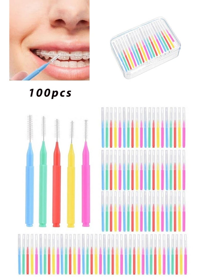 rocooart 100 PCS Interdental Brushes Dental Floss Toothpick Braces Brush Tooth Cleaning Tool Care Tooth Cleaning Tool (Multicolour) - Image 1